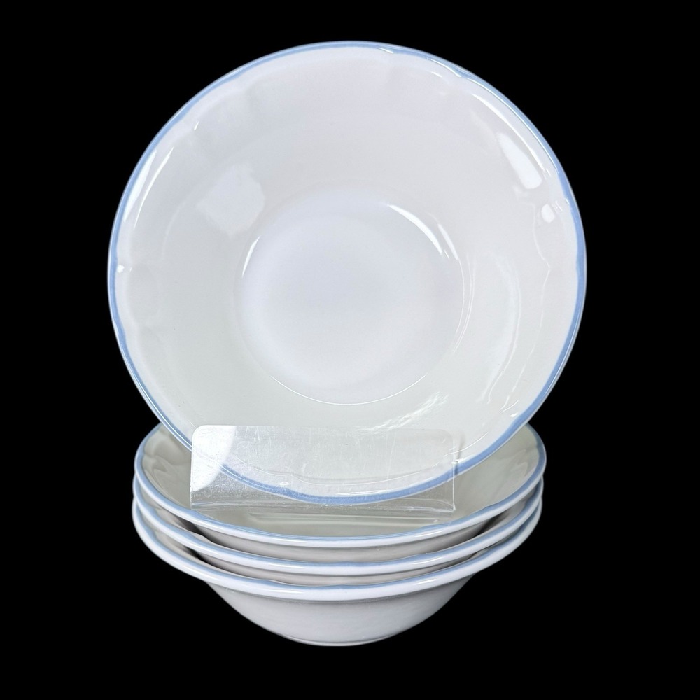Floral Expressions Hearthside Blue Rim White‎ 5.5" Stoneware Bowl Set of 4